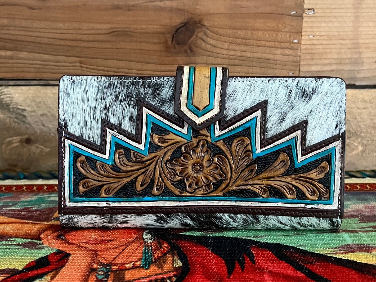 Hair on Hide Aztec Snap Leather Wallet