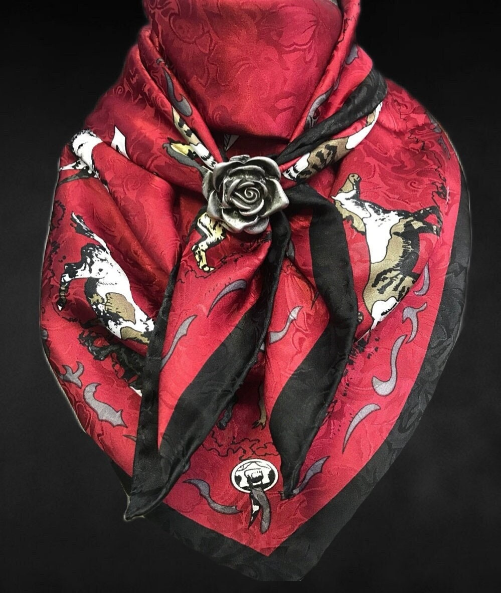 Silk Scarf Wild Rag Red Mustang