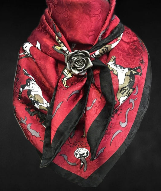 Silk Scarf Wild Rag Red Mustang