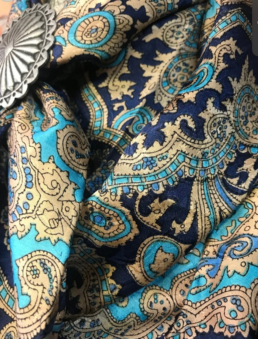 Silk Scarf Wild Rags Blue Gold Paisley