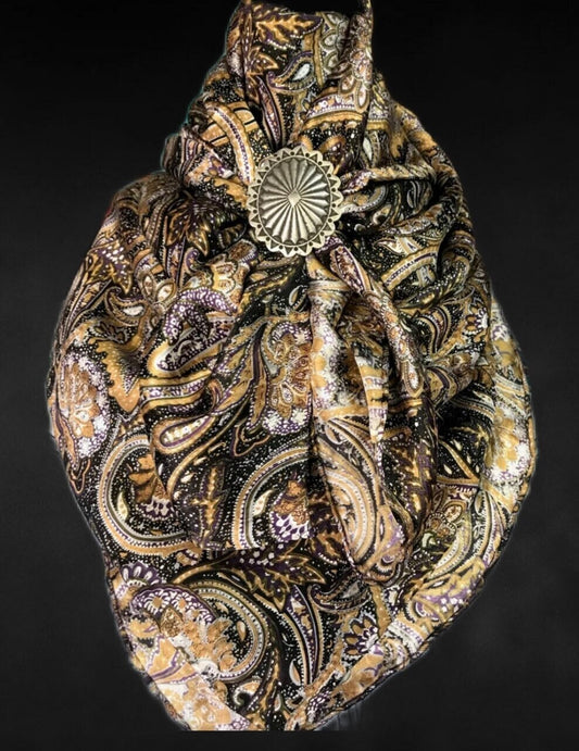 Silk Scarf Wild Rag Gold Twilight Paisley
