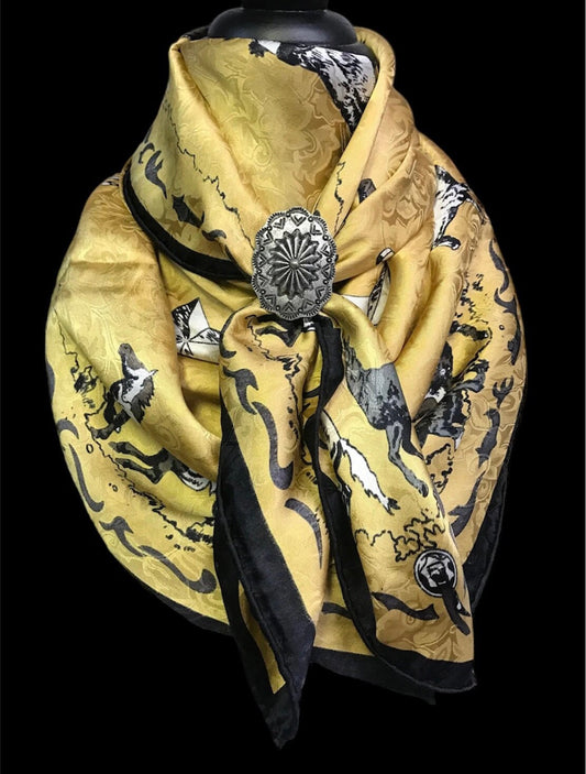 Silk Scarf Wild Rag Golden Mustang