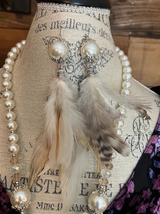 Pearl & Crystal Feather Earrings