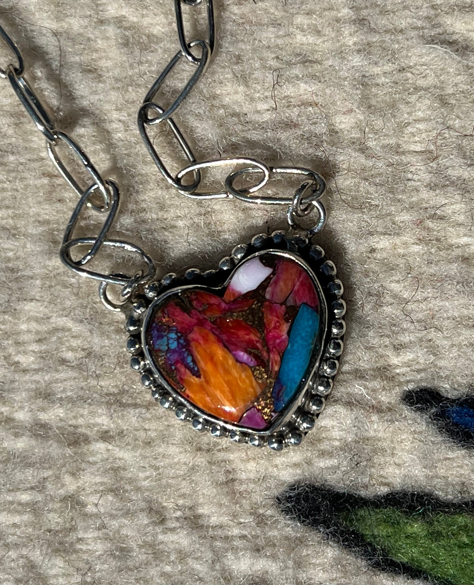 Navajo Turquoise & Spiny Oyster Heart Necklace