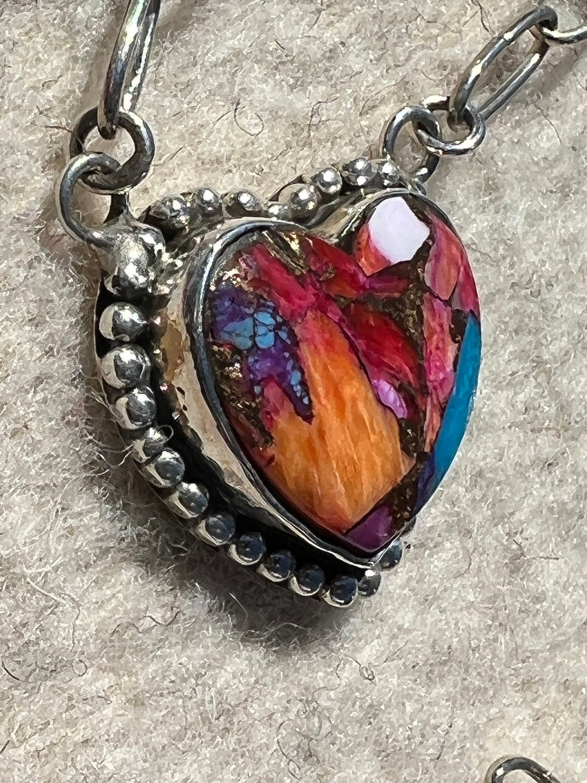 Navajo Turquoise & Spiny Oyster Heart Necklace
