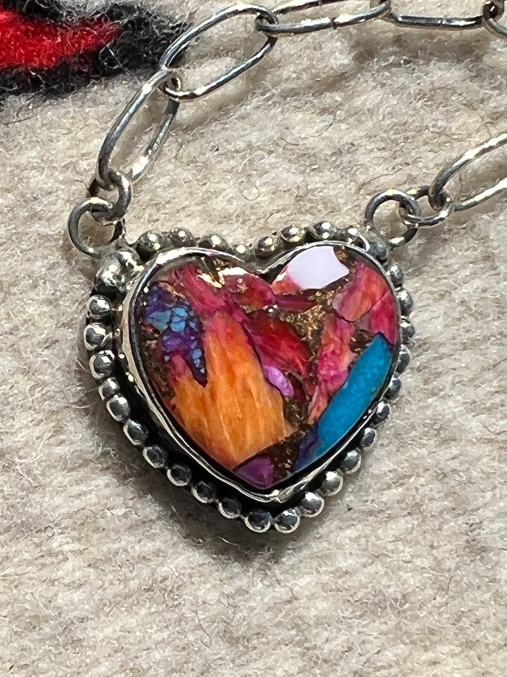 Navajo Turquoise & Spiny Oyster Heart Necklace