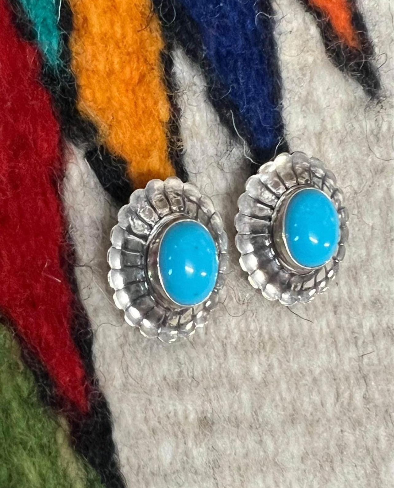 Sterling Silver & Sleeping Beauty Turquoise Concho Earrings
