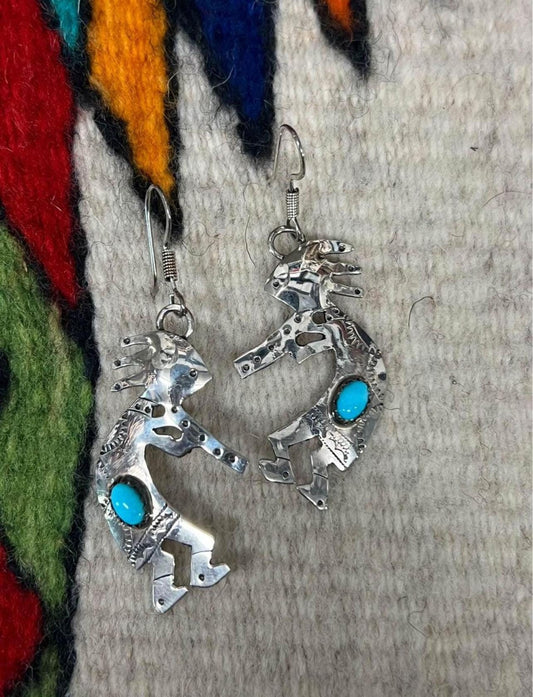 Sterling Silver & Turquoise Navajo Made Kokopelli Earrings