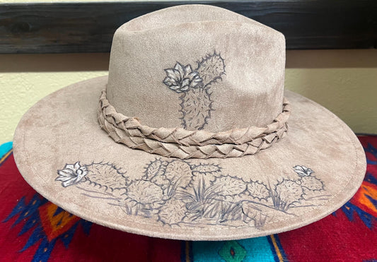 Cactus Blossoms Burned Felt Hat