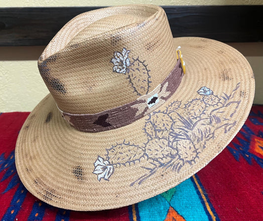 Cactus Blossoms Burned Stetson Straw Hat
