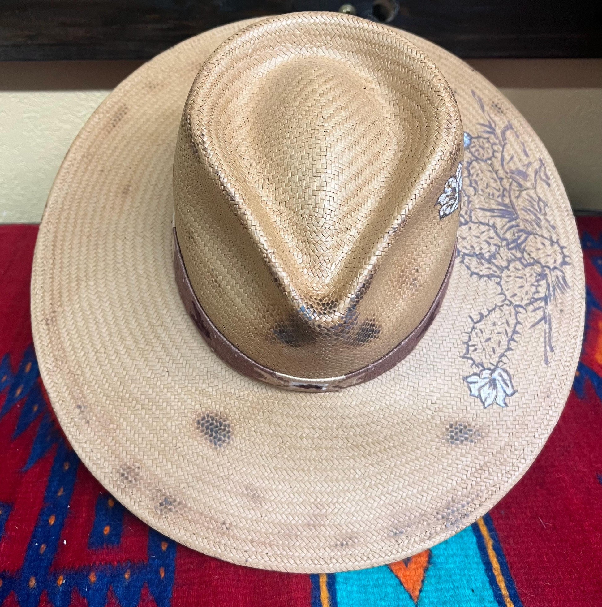 Cactus Blossoms Burned Stetson Straw Hat
