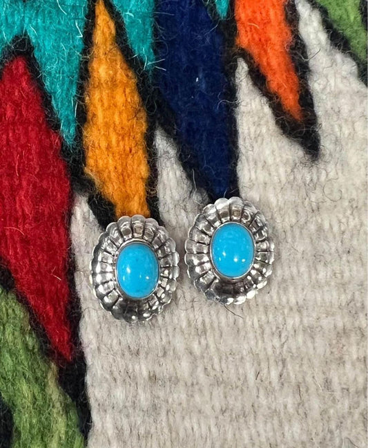 Sterling Silver & Sleeping Beauty Turquoise Concho Earrings