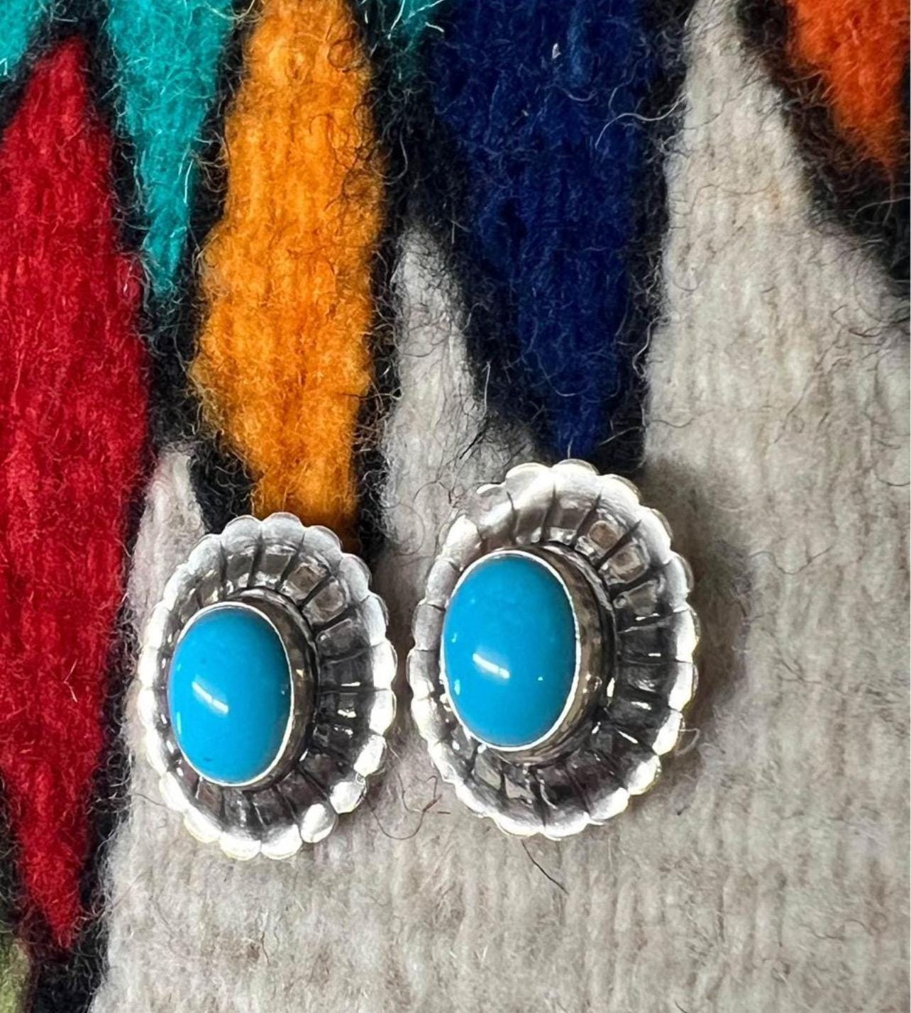 Sterling Silver & Sleeping Beauty Turquoise Concho Earrings