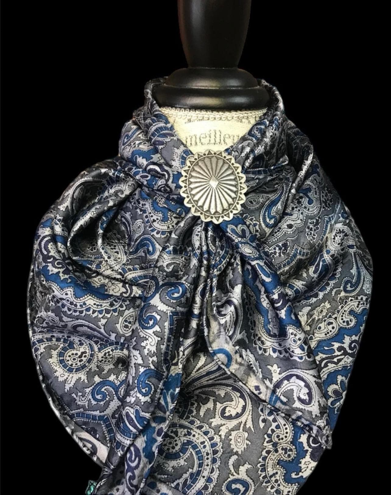 Silk Scarf Wild Rags Silver Blue Paisley