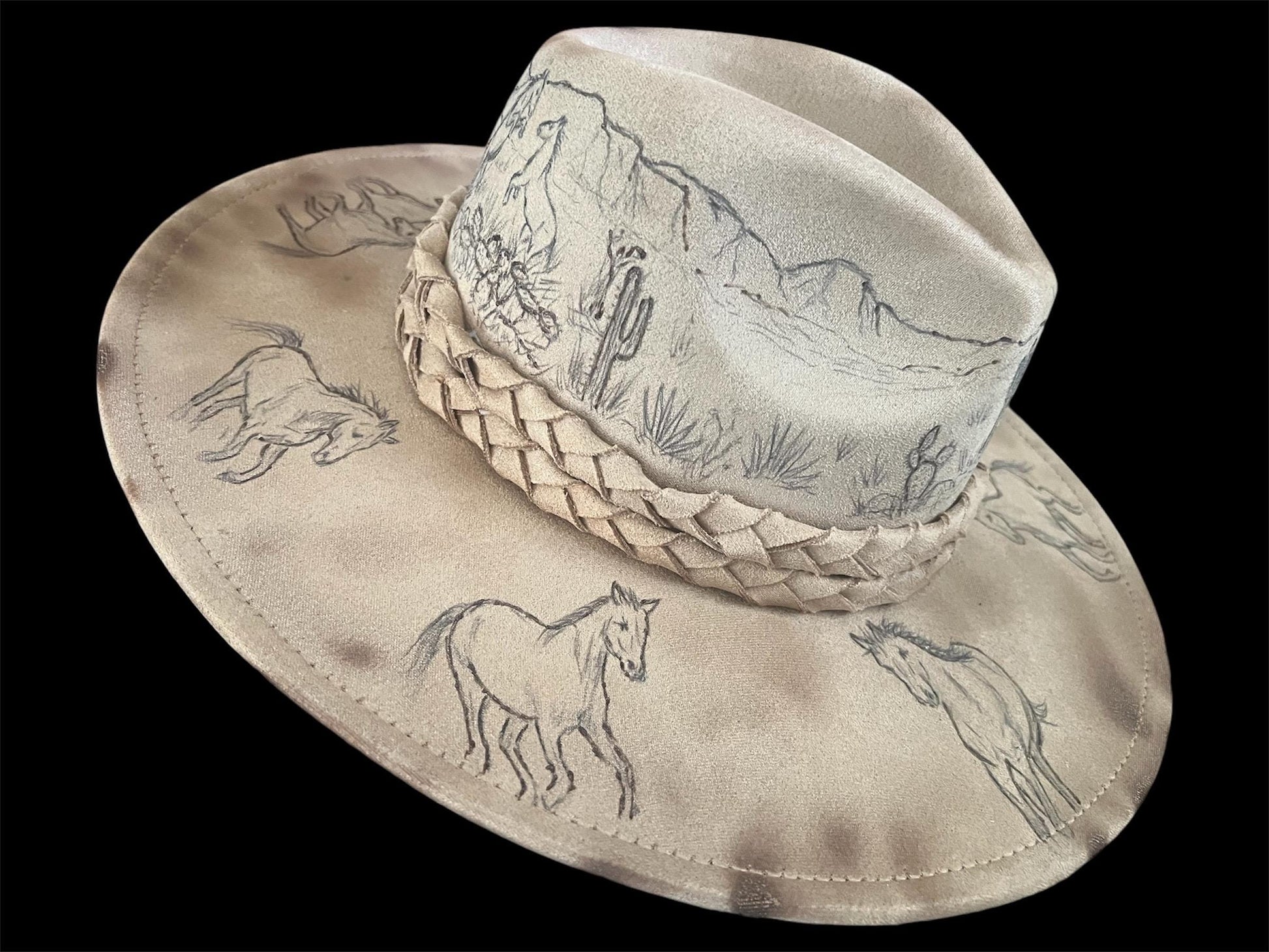 Wild Mustangs Burned Felt Fedora Hat
