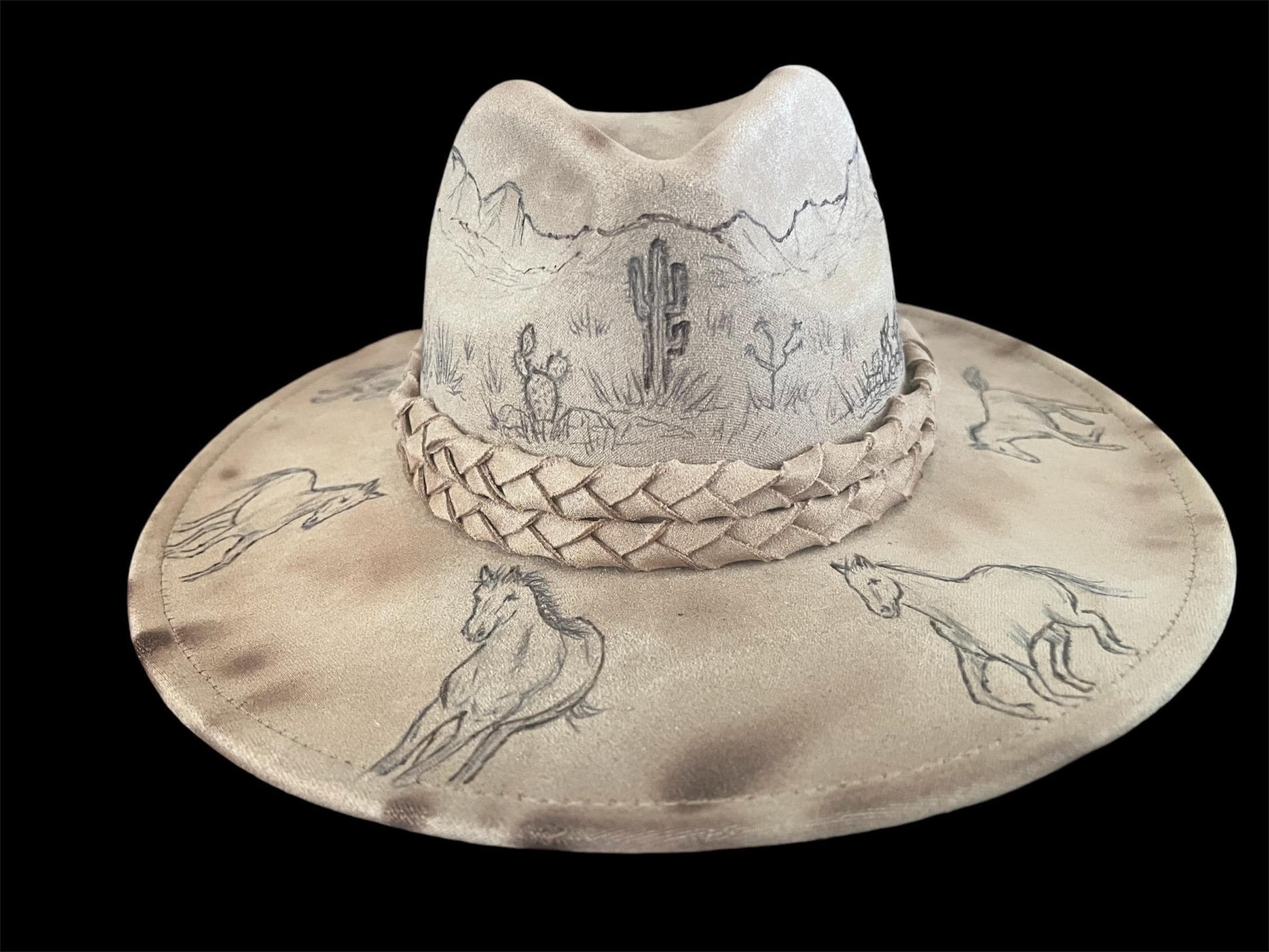 Wild Mustangs Burned Felt Fedora Hat