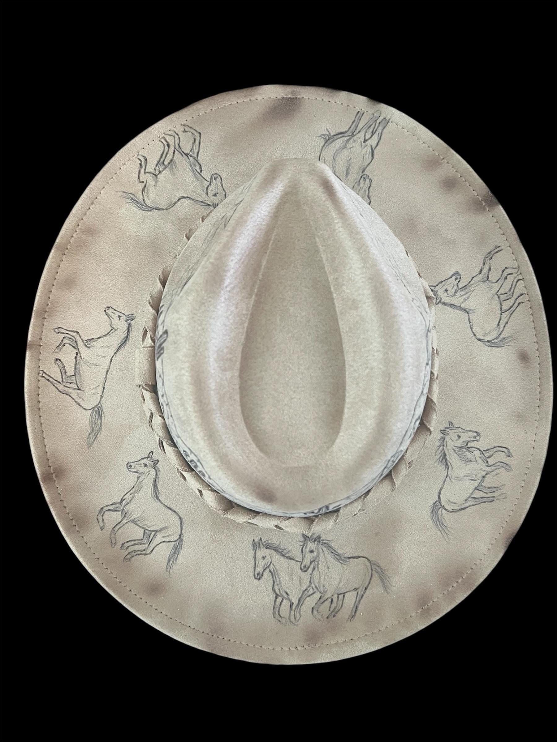Wild Mustangs Burned Felt Fedora Hat