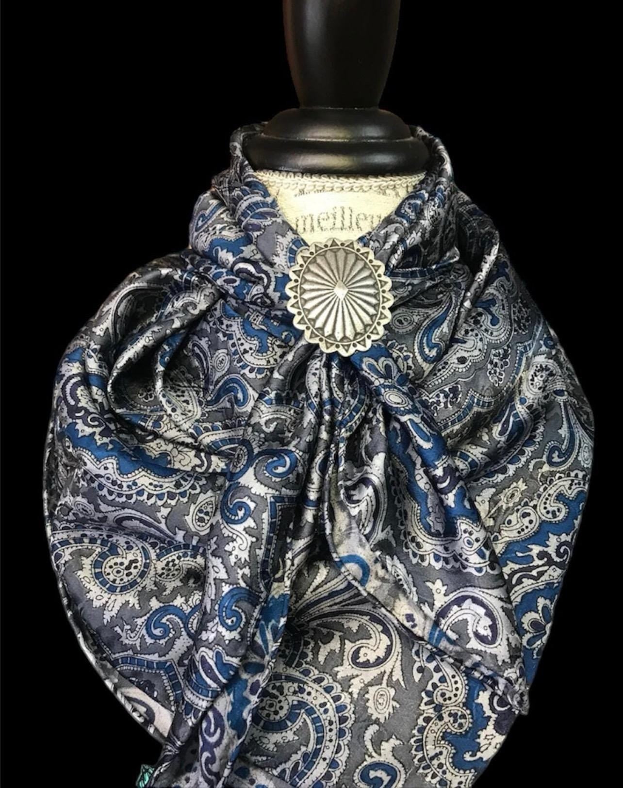 Silk Scarf Wild Rags Silver Blue Paisley