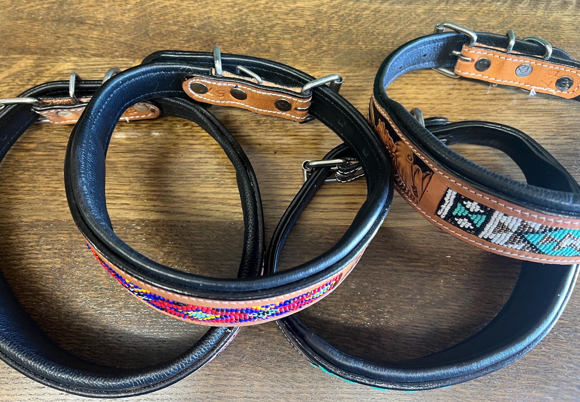 Hand Tooled Leather & Beaded Dog Collars