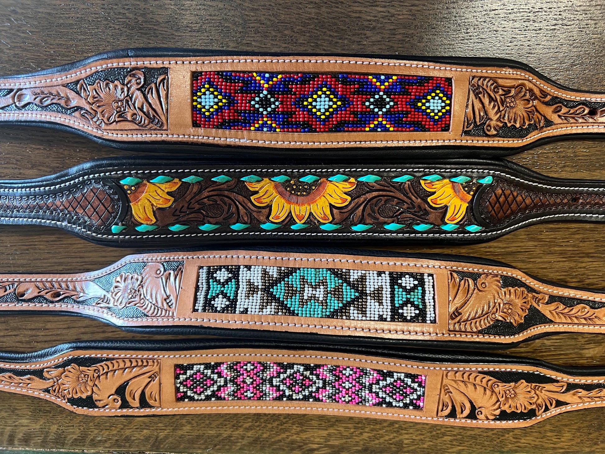 Hand Tooled Leather & Beaded Dog Collars