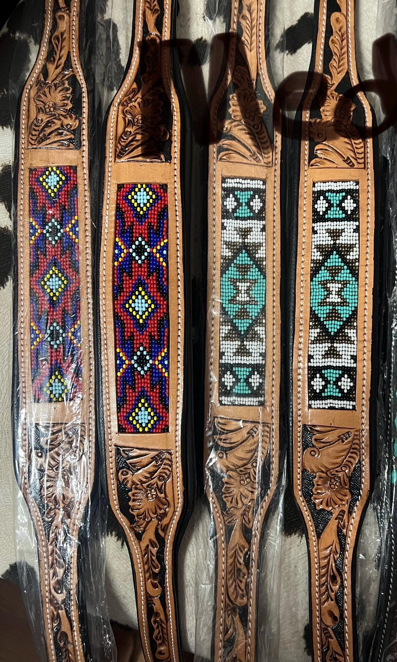 Hand Tooled Leather & Beaded Dog Collars