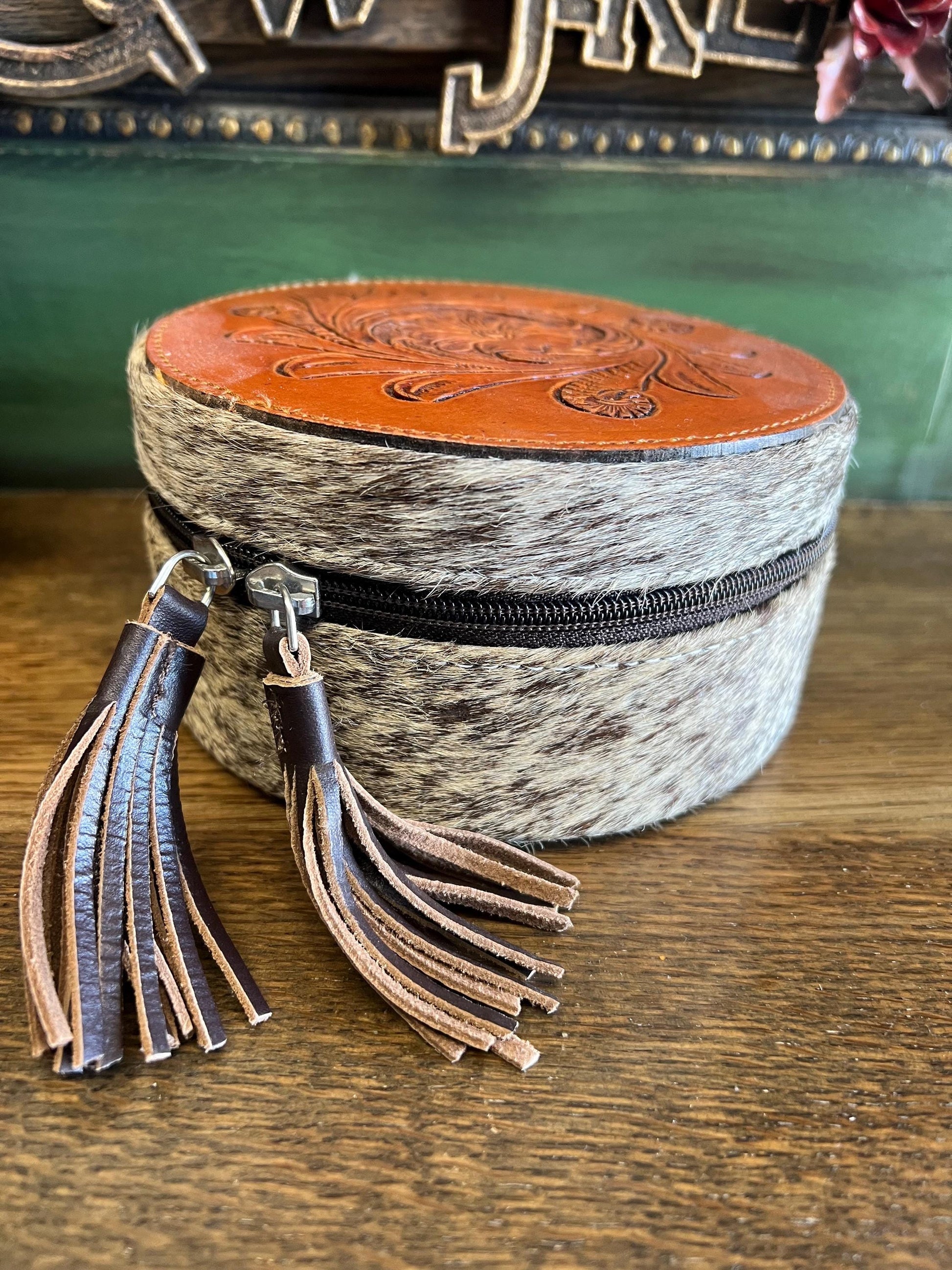 Cowhide and Tooled Leather Jewelry Case