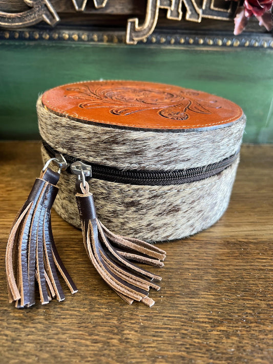 Cowhide and Tooled Leather Jewelry Case