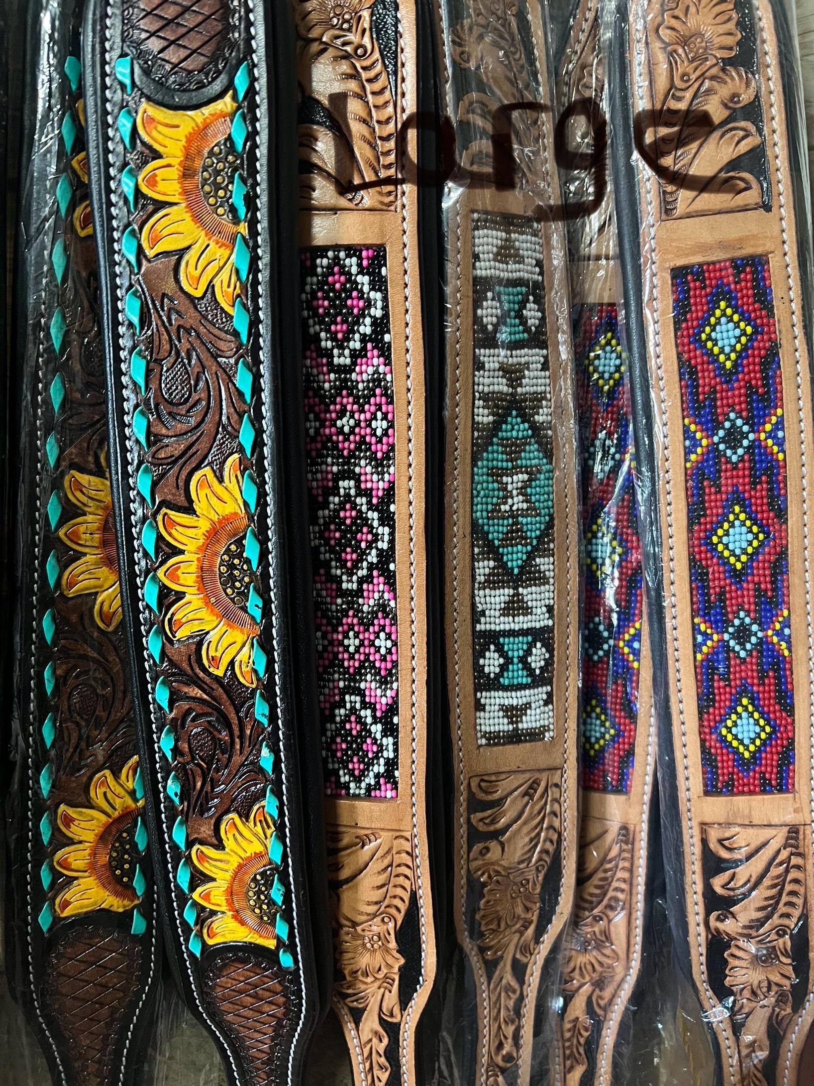Hand Tooled Leather & Beaded Dog Collars