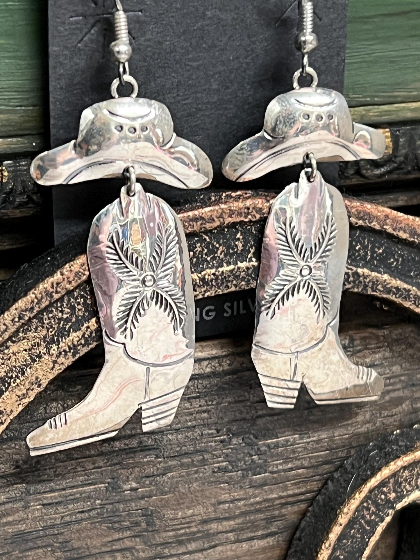 Sterling Silver Hand Stamped Navajo Cowboy Earrings