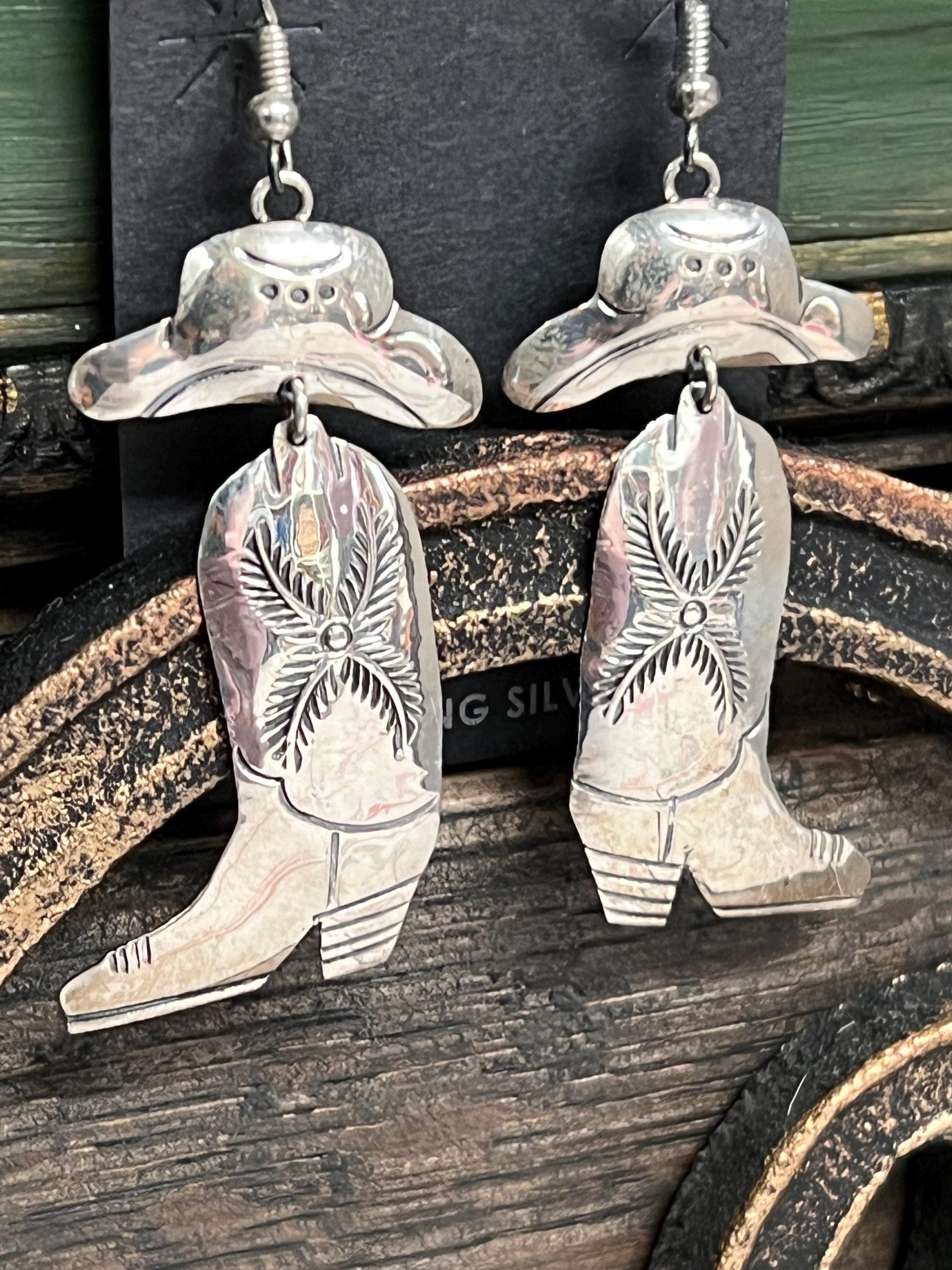 Sterling Silver Hand Stamped Navajo Cowboy Earrings