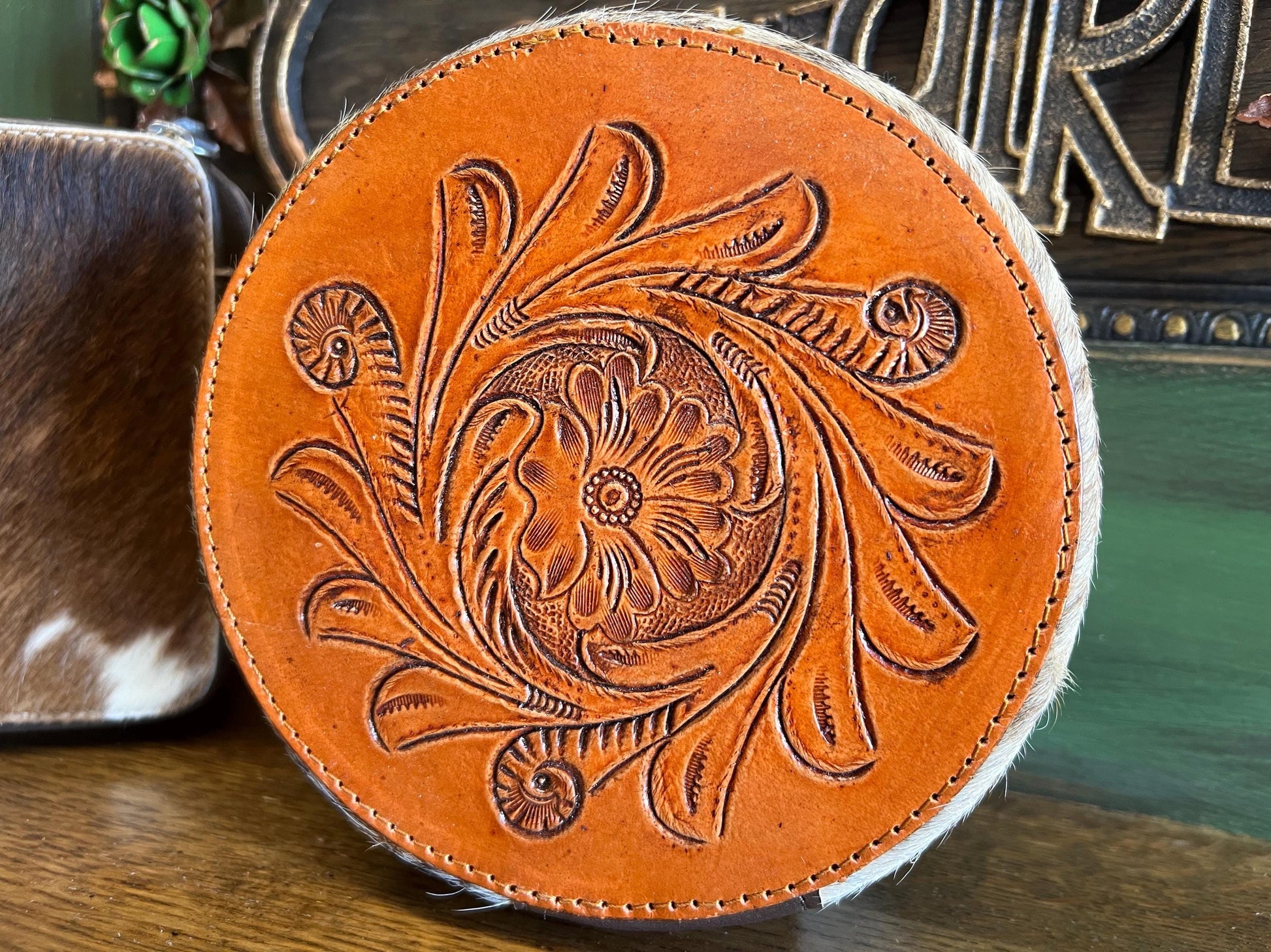 Cowhide and Tooled Leather Jewelry Case