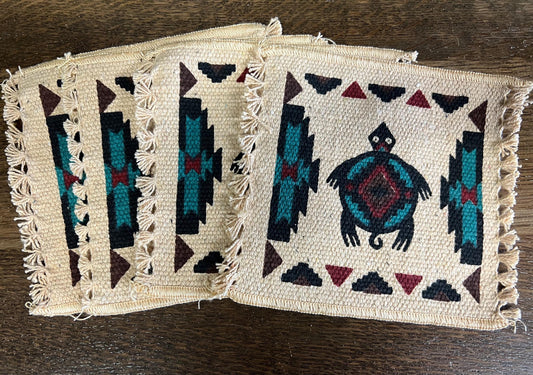 Southwest Woven Turtle Large Coasters 6”x6”