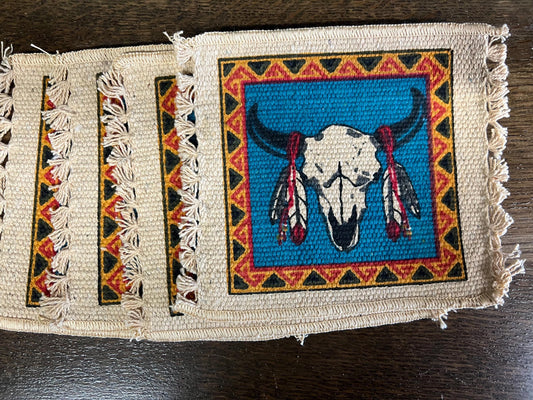 Southwest Woven Bull Skull Large Coasters 6”x6”