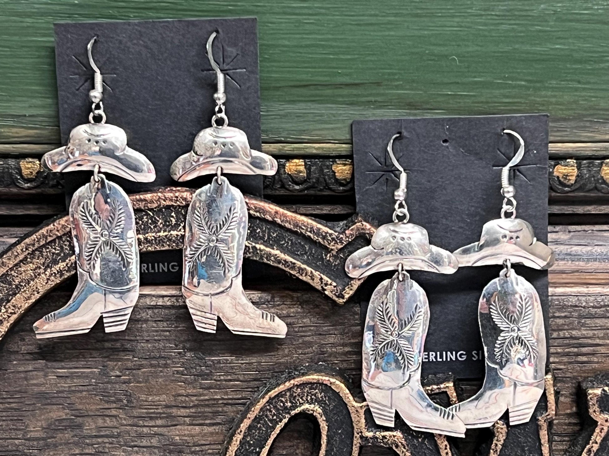 Sterling Silver Hand Stamped Navajo Cowboy Earrings