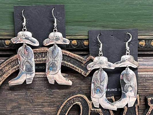 Sterling Silver Hand Stamped Navajo Cowboy Earrings