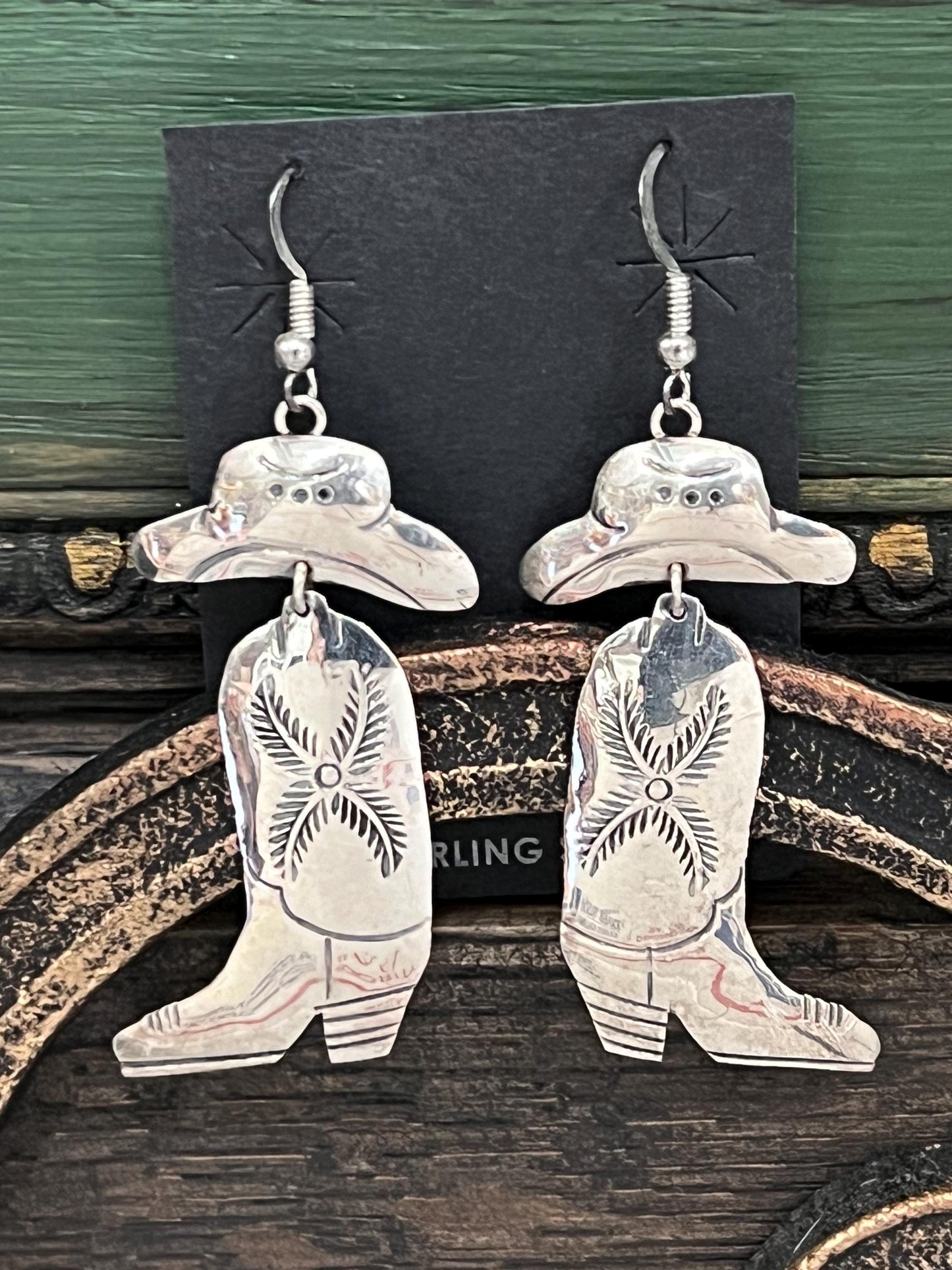 Sterling Silver Hand Stamped Navajo Cowboy Earrings