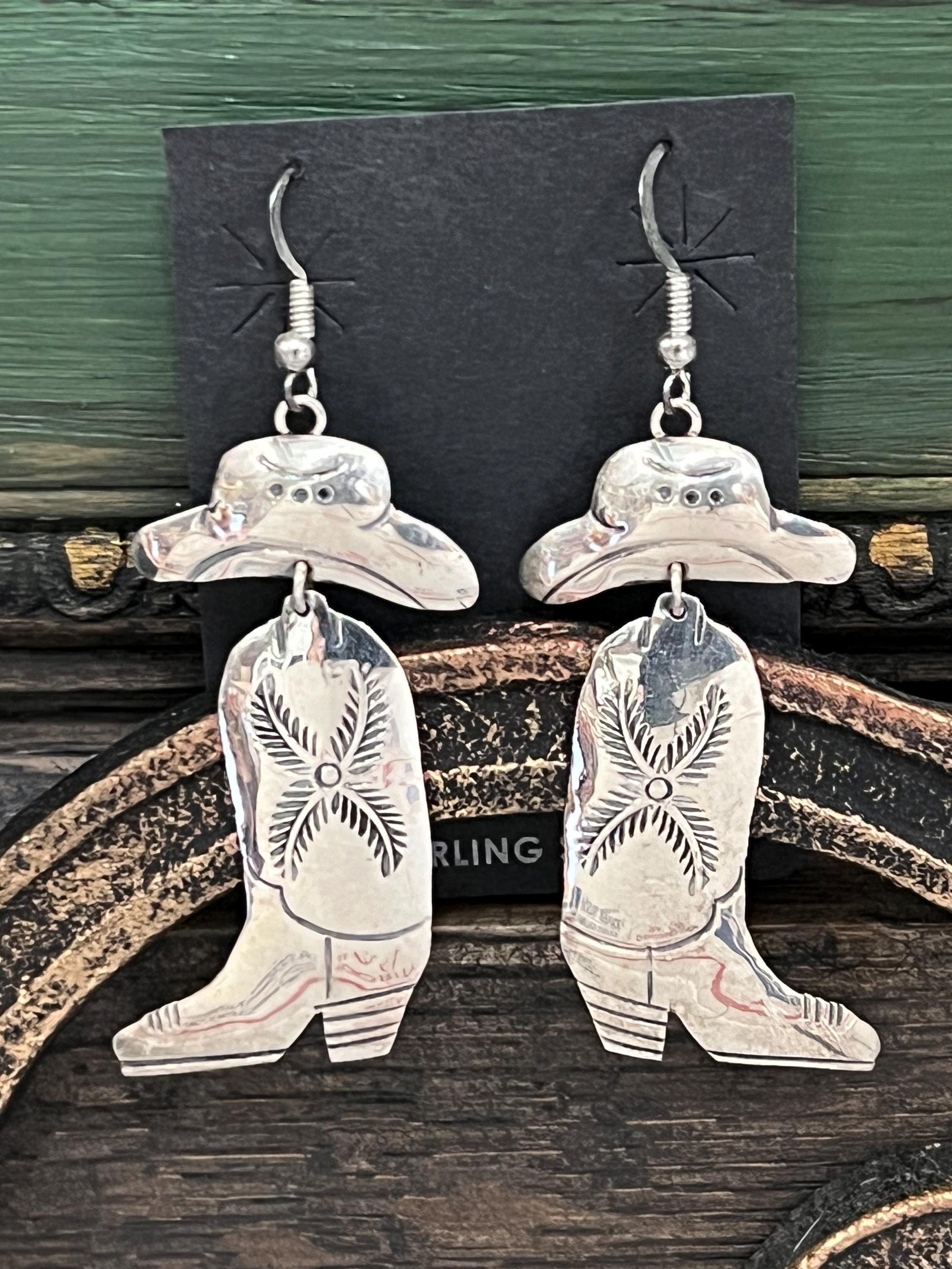 Sterling Silver Hand Stamped Navajo Cowboy Earrings